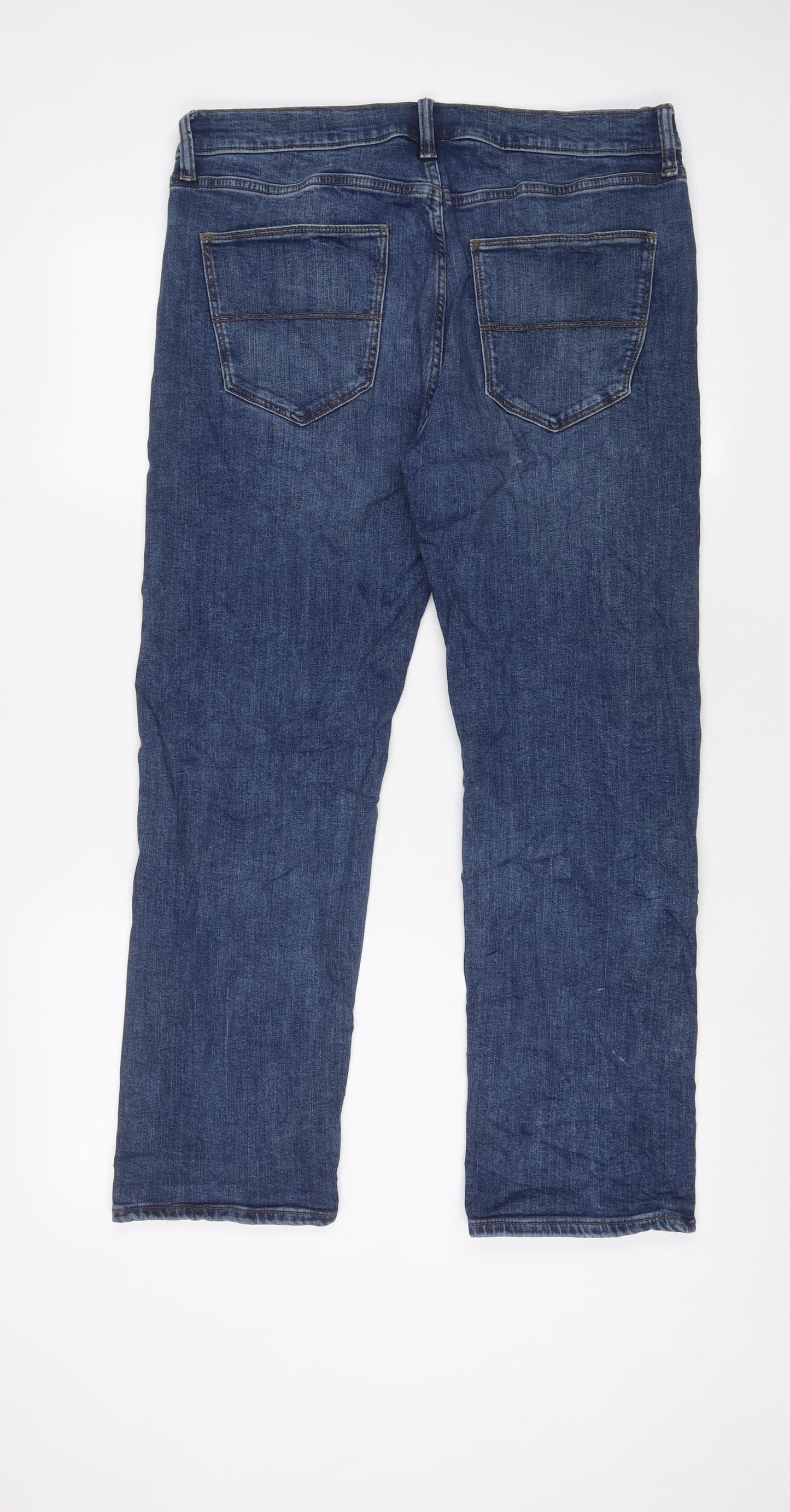 Marks and Spencer Mens Blue Cotton Straight Jeans Size 32 in L29 in Regular Zip - Short Leg