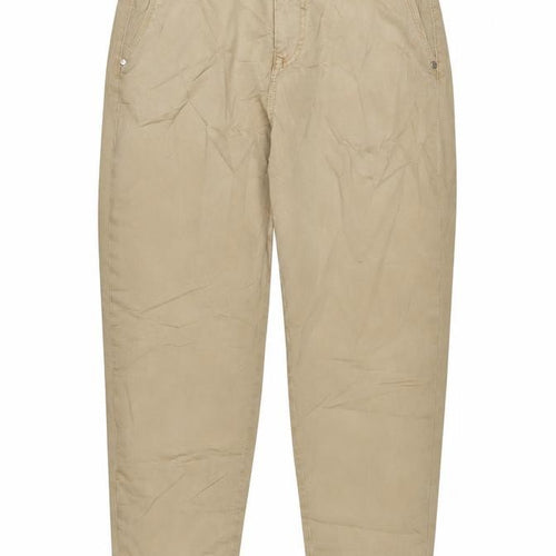 Marks and Spencer Womens Beige Cotton Trousers Size 12 L28 in Regular Zip
