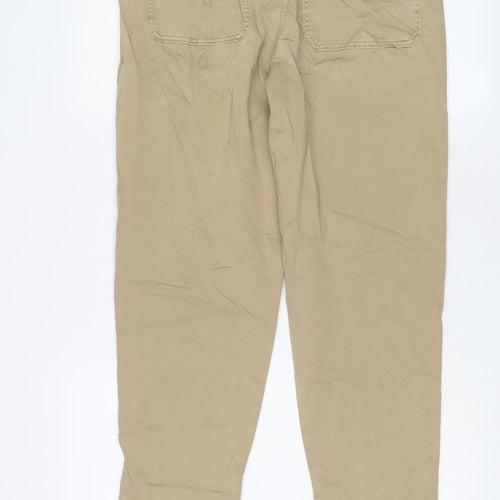 Marks and Spencer Womens Beige Cotton Trousers Size 12 L28 in Regular Zip