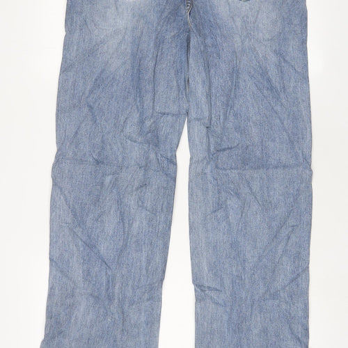PRETTYLITTLETHING Womens Blue Cotton Straight Jeans Size 14 L37 in Regular Zip