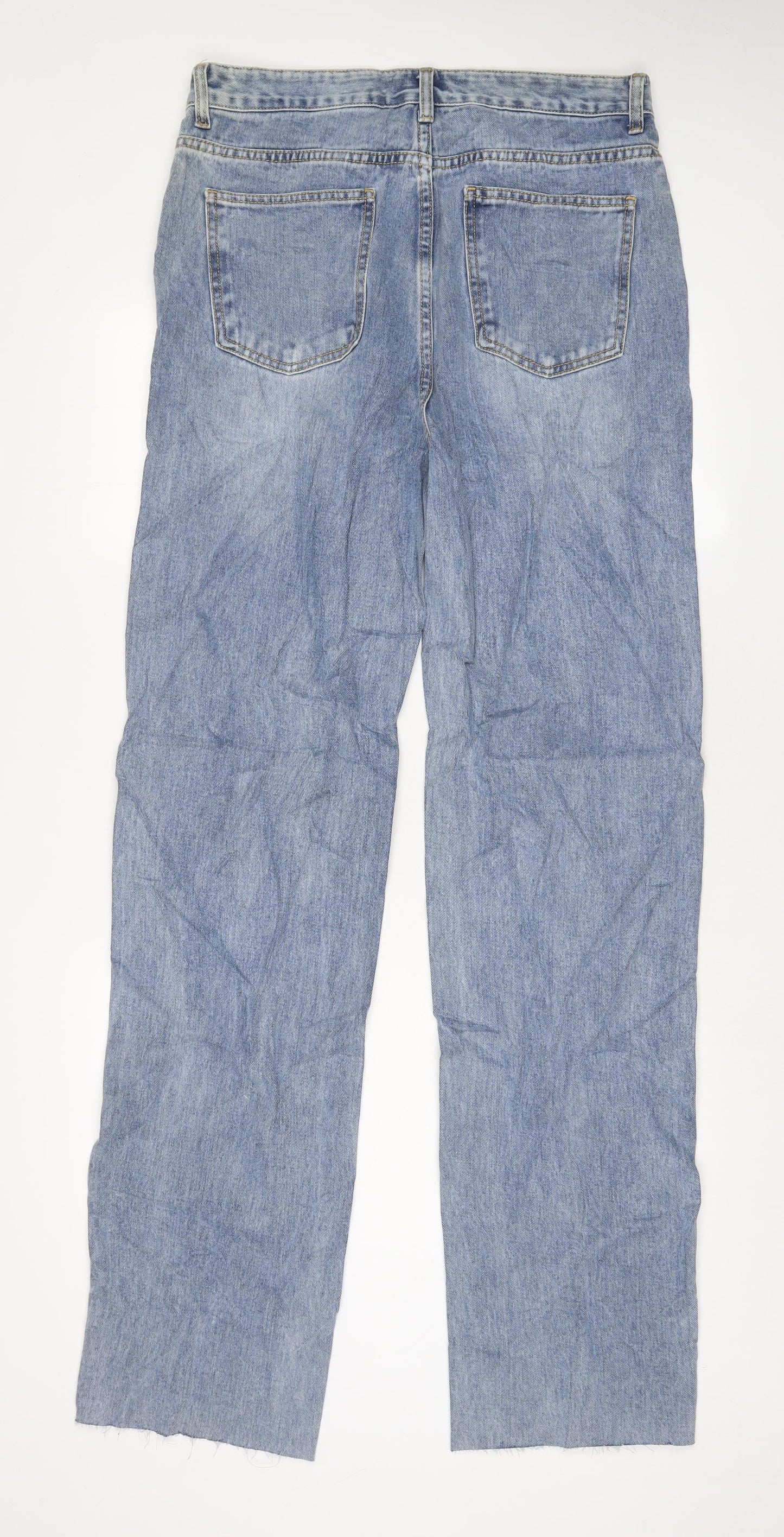 PRETTYLITTLETHING Womens Blue Cotton Straight Jeans Size 14 L37 in Regular Zip