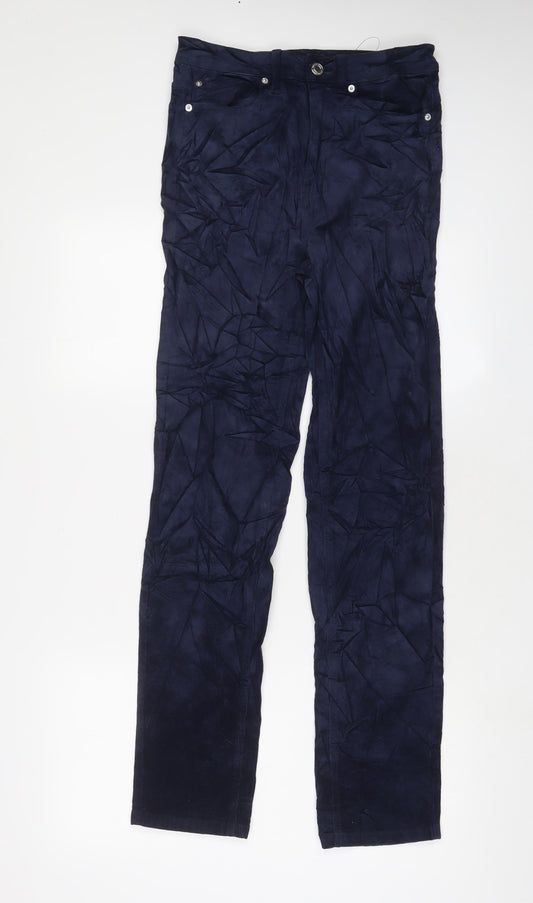 Marks and Spencer Womens Blue Cotton Trousers Size 8 L31 in Regular Zip