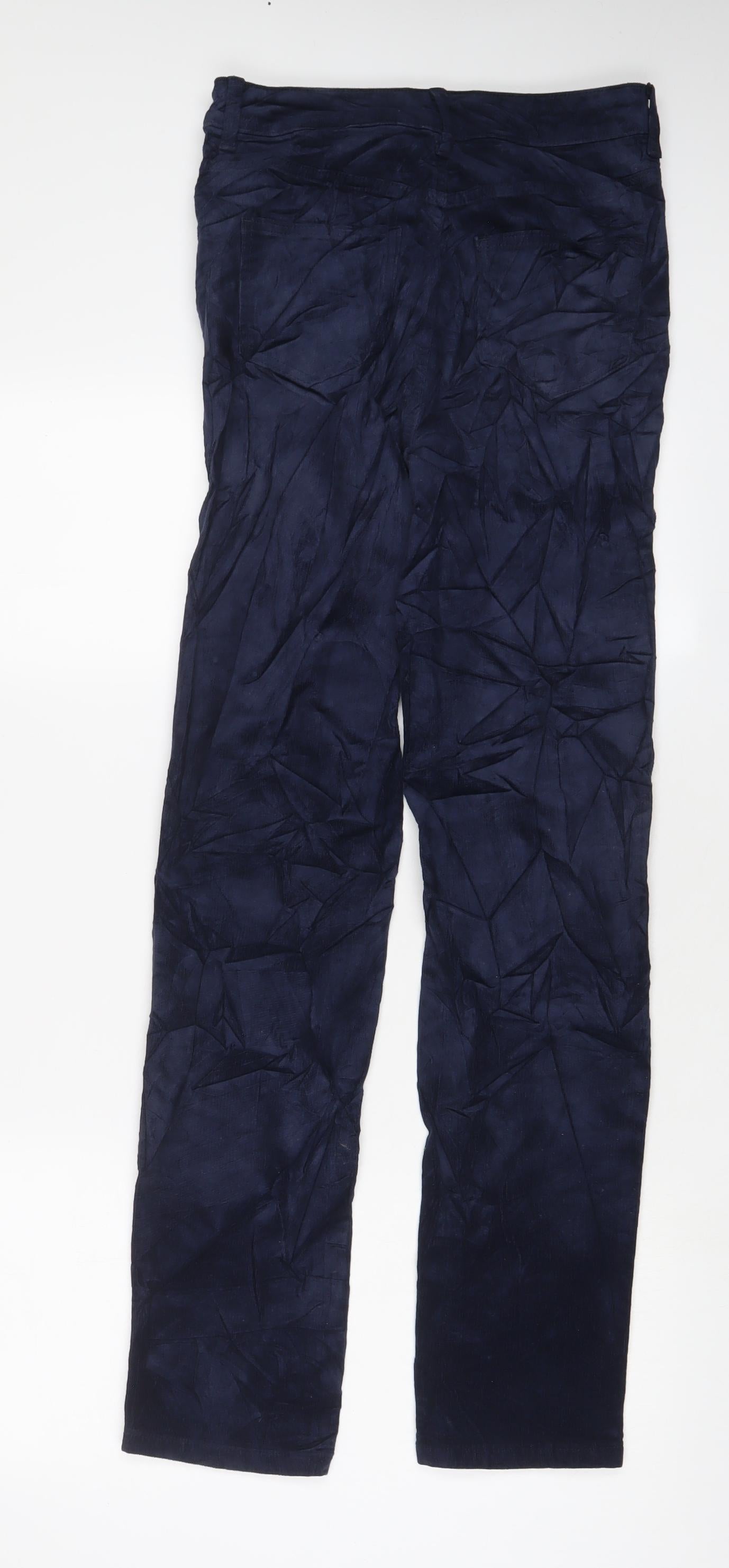 Marks and Spencer Womens Blue Cotton Trousers Size 8 L31 in Regular Zip