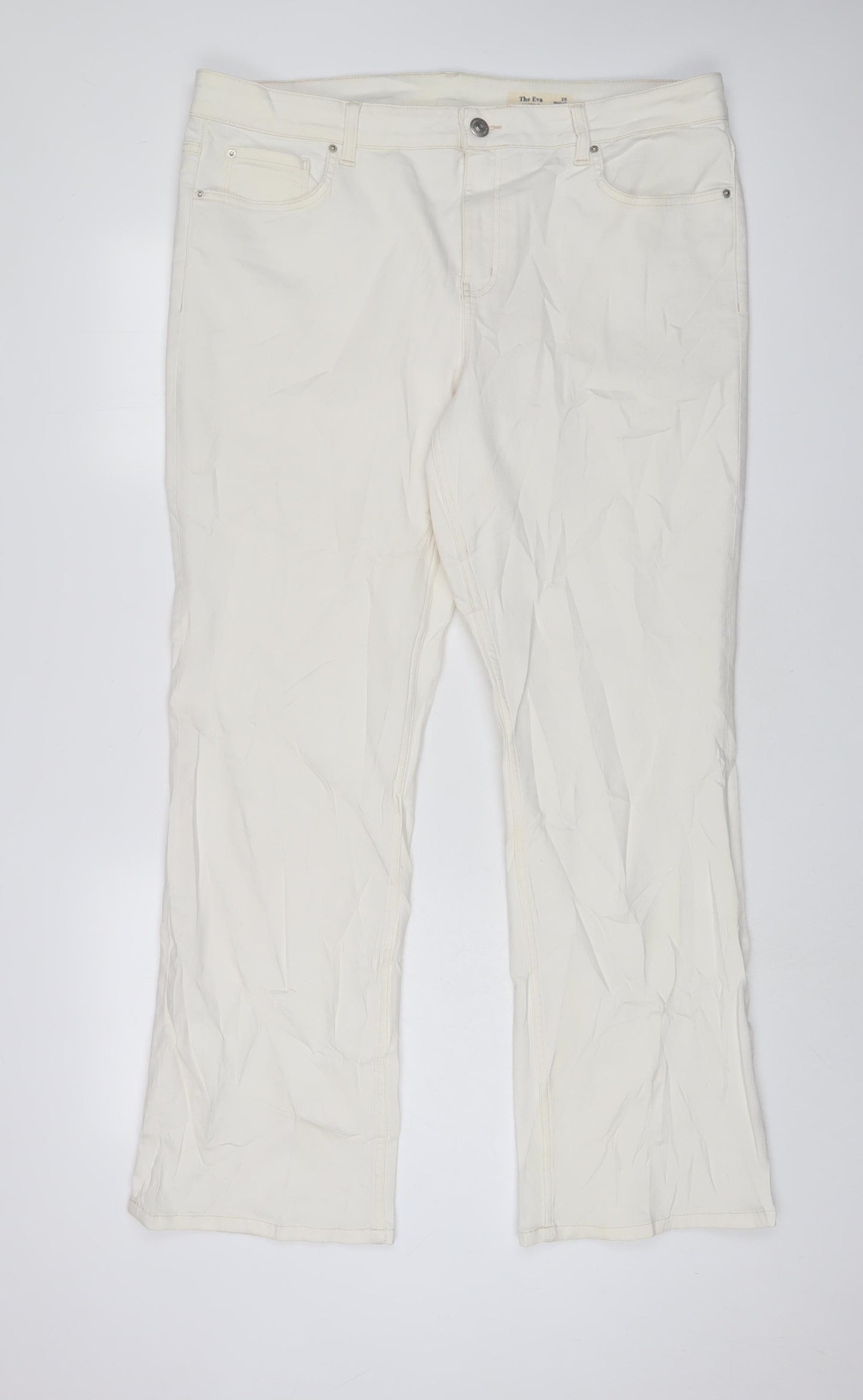 Marks and Spencer Womens White Cotton Bootcut Jeans Size 20 L31 in Regular Zip
