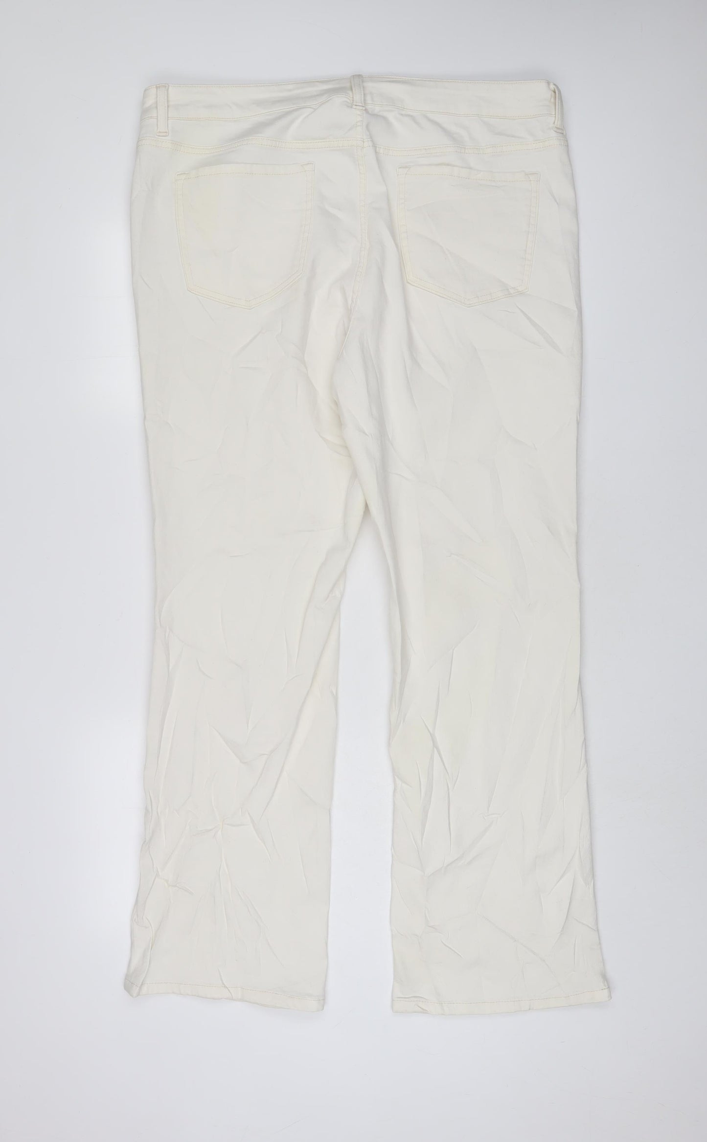 Marks and Spencer Womens White Cotton Bootcut Jeans Size 20 L31 in Regular Zip