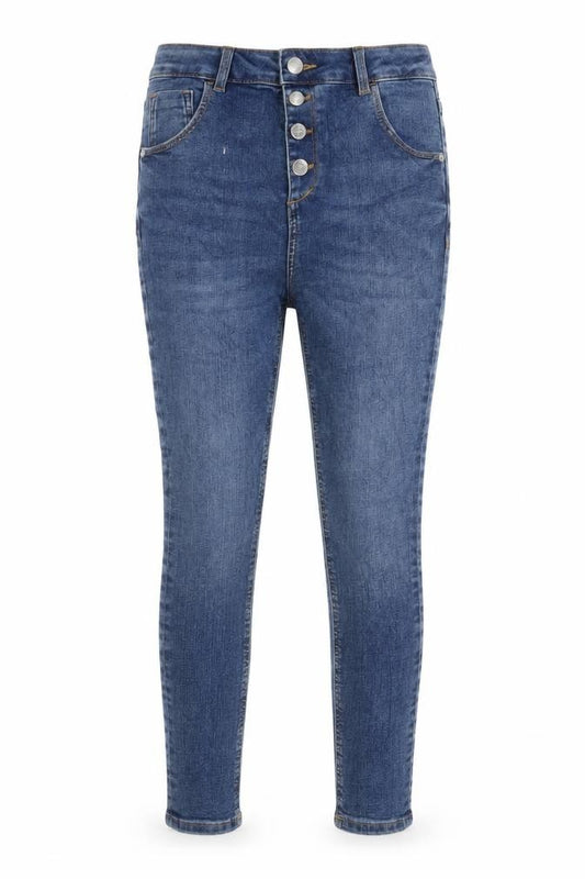 Marks and Spencer Girls Blue Cotton Skinny Jeans Size 9-10 Years L23 in Regular Button
