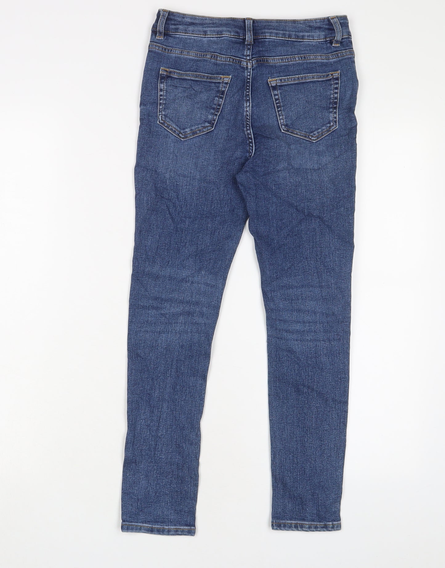 Marks and Spencer Girls Blue Cotton Skinny Jeans Size 9-10 Years L23 in Regular Button