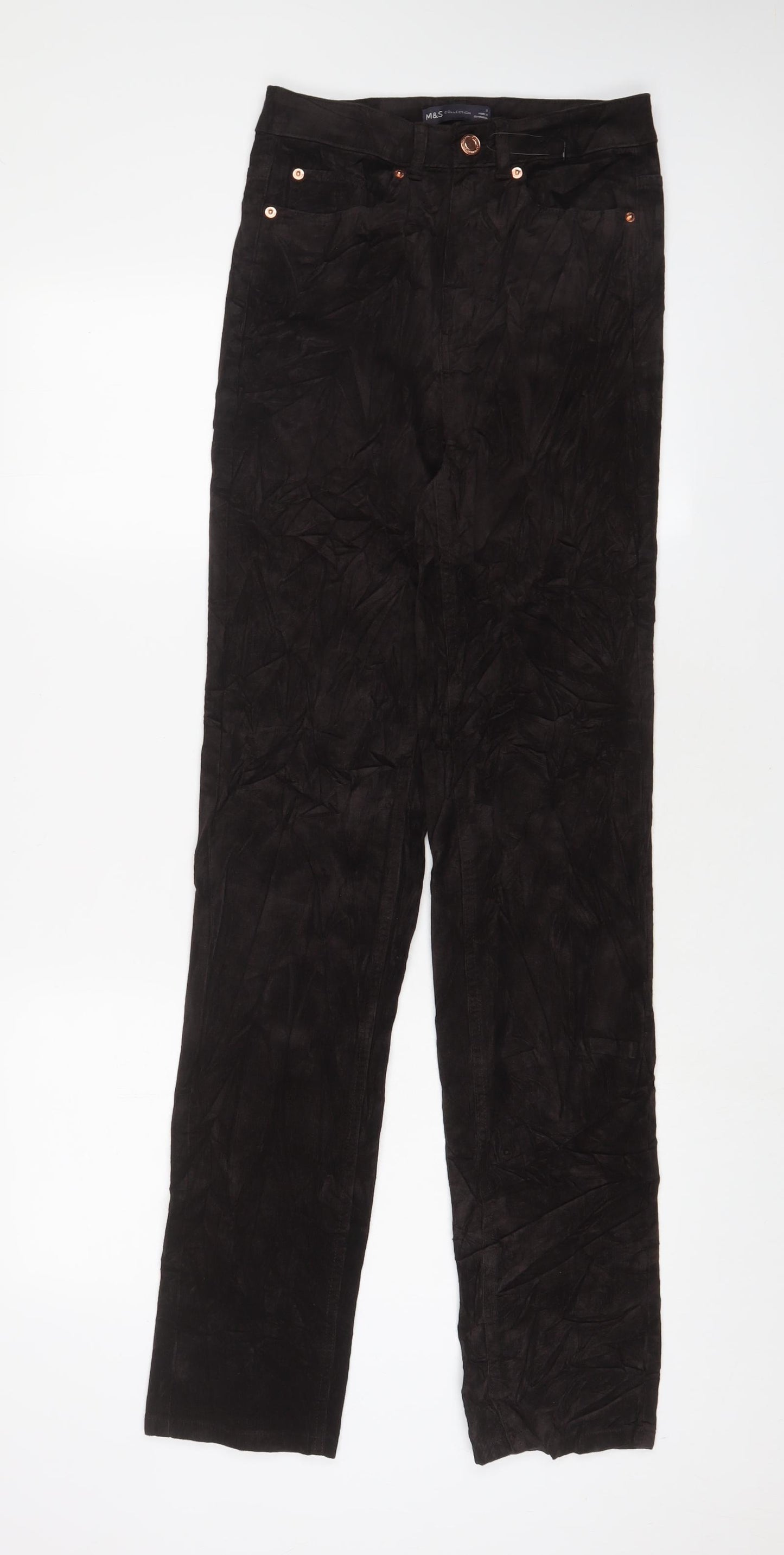 Marks and Spencer Womens Brown Cotton Trousers Size 8 L32 in Regular Zip