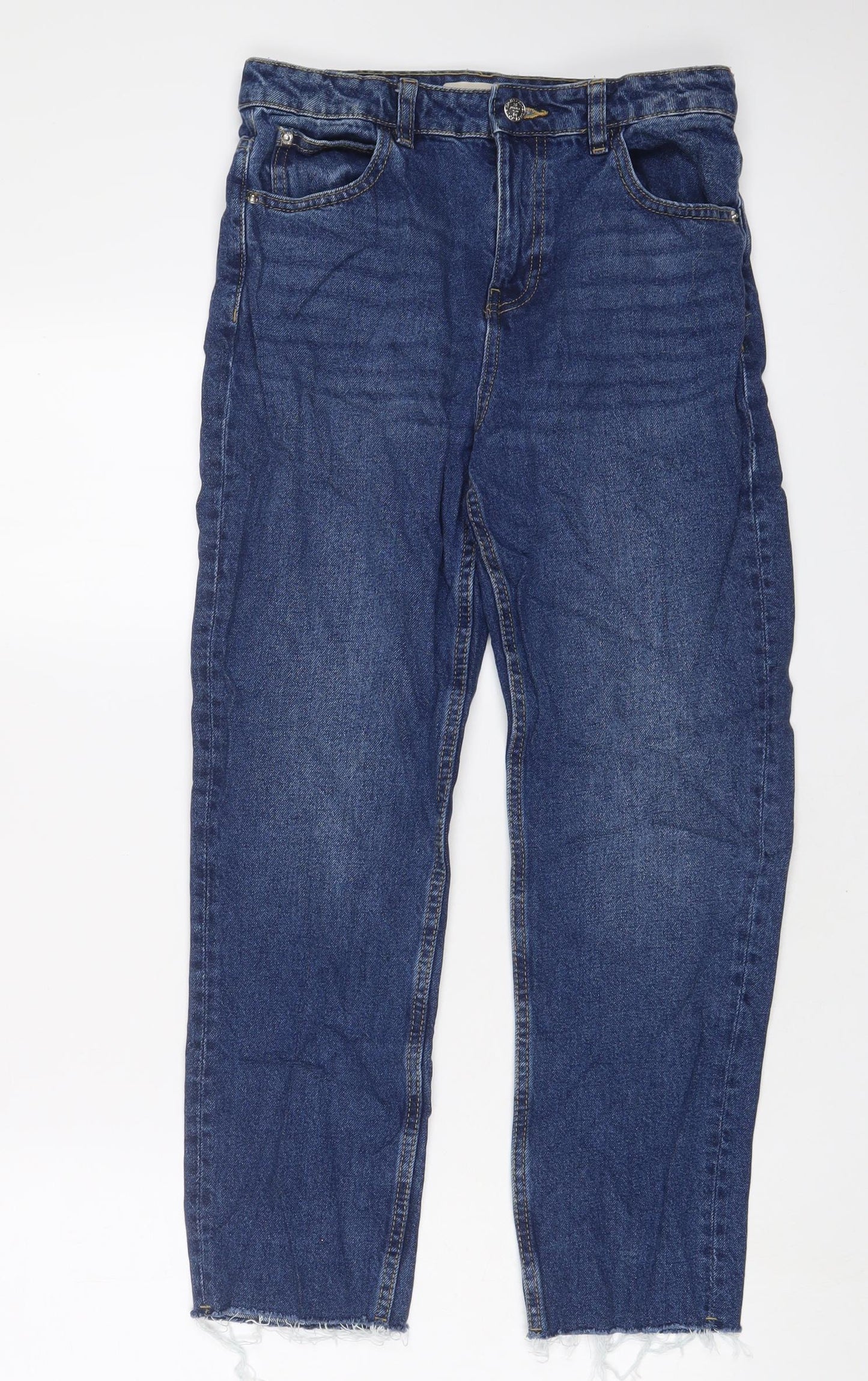 Marks and Spencer Girls Blue Cotton Straight Jeans Size 12-13 Years L25 in Regular Zip