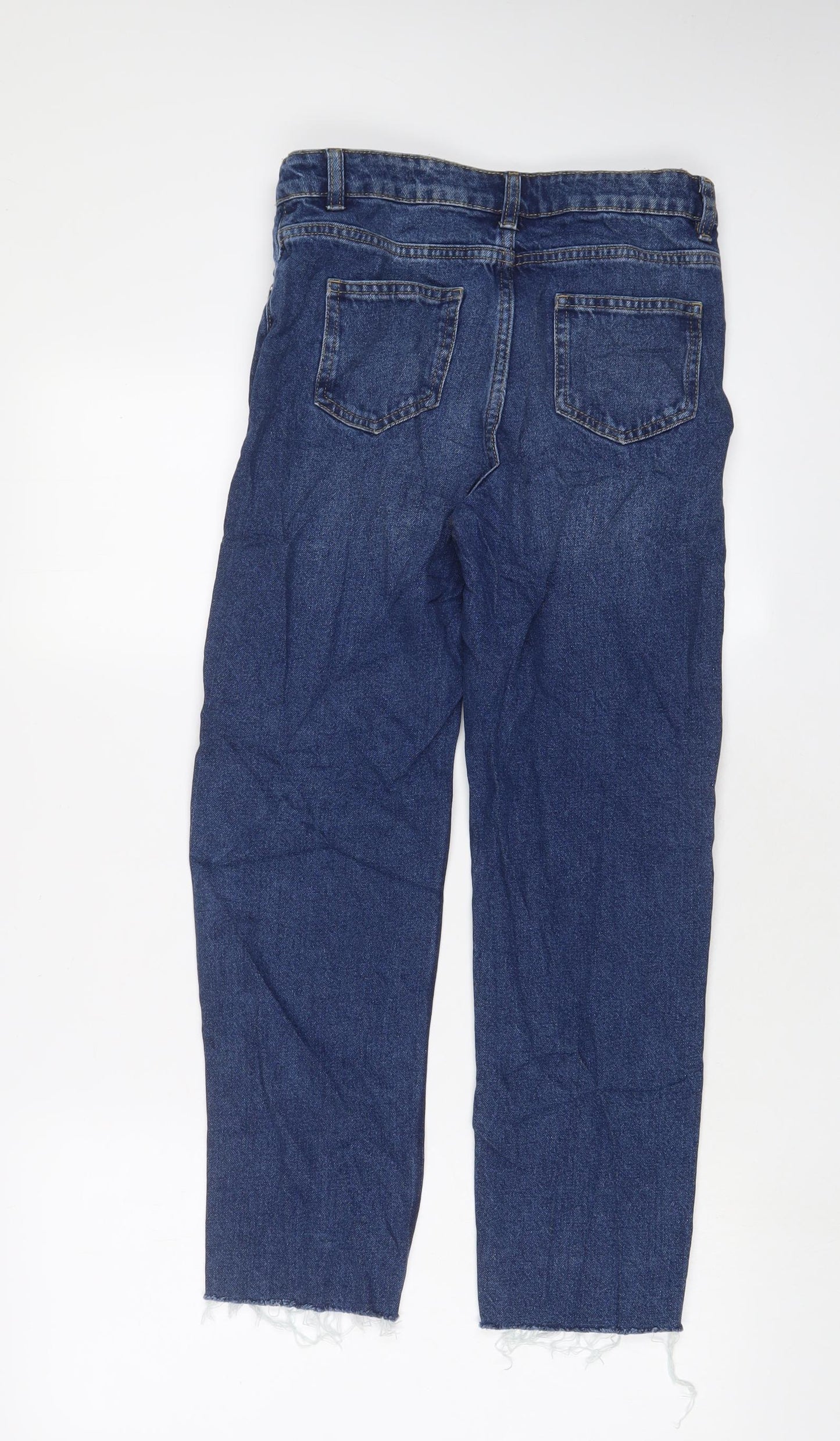 Marks and Spencer Girls Blue Cotton Straight Jeans Size 12-13 Years L25 in Regular Zip