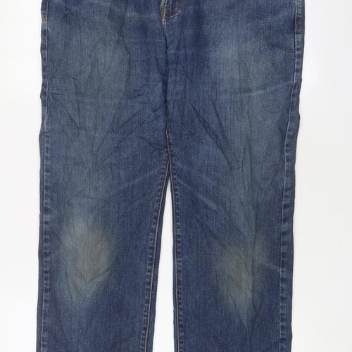 Marks and Spencer Mens Blue Cotton Straight Jeans Size 34 in L29 in Regular Zip - Short Leg
