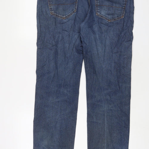 Marks and Spencer Mens Blue Cotton Straight Jeans Size 34 in L29 in Regular Zip - Short Leg