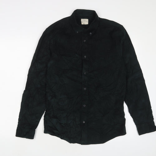 Marks and Spencer Mens Green Cotton Button-Up Size S Collared Button