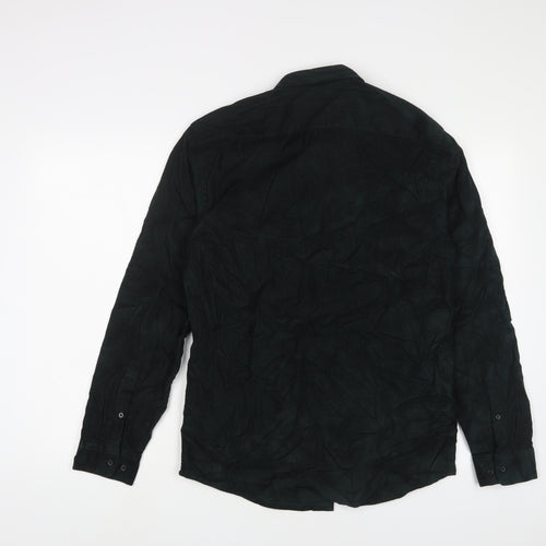Marks and Spencer Mens Green Cotton Button-Up Size S Collared Button