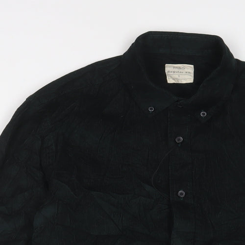 Marks and Spencer Mens Green Cotton Button-Up Size S Collared Button