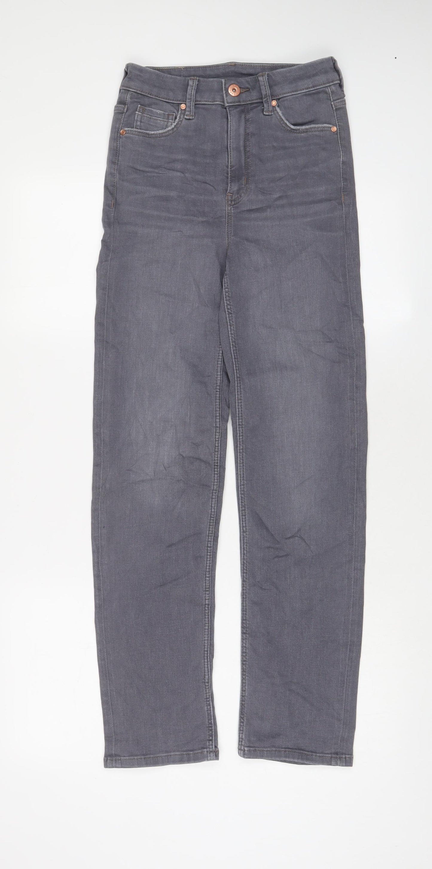 Marks and Spencer Womens Grey Cotton Straight Jeans Size 6 L28 in Regular Zip