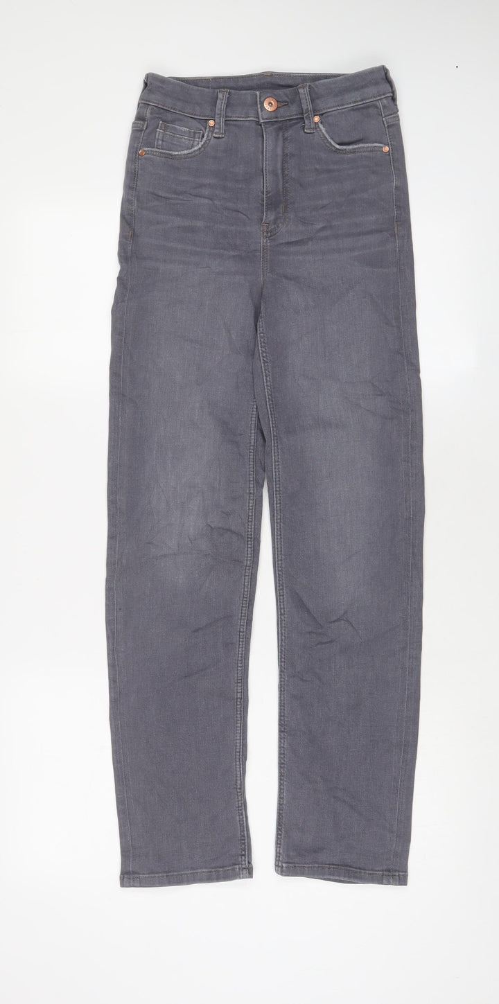 Marks and Spencer Womens Grey Cotton Straight Jeans Size 6 L28 in Regular Zip