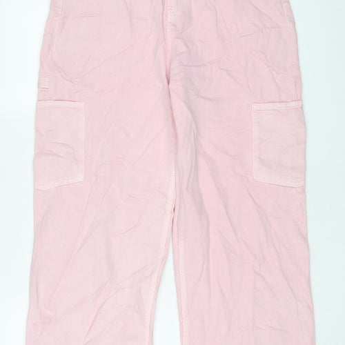 Marks and Spencer Girls Pink Cotton Wide-Leg Jeans Size 15-16 Years L27 in Regular Zip