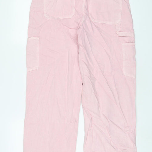 Marks and Spencer Girls Pink Cotton Wide-Leg Jeans Size 15-16 Years L27 in Regular Zip