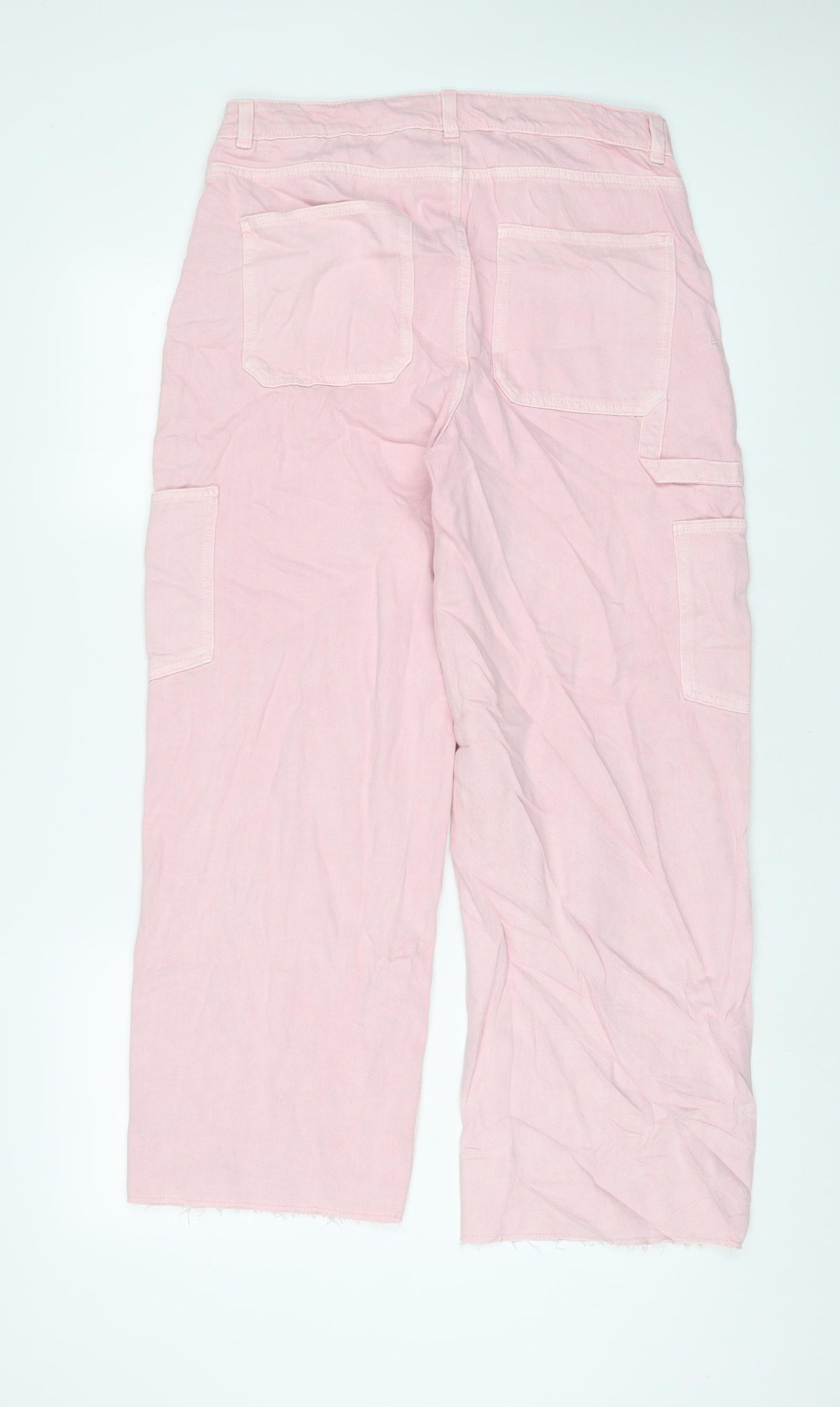 Marks and Spencer Girls Pink Cotton Wide-Leg Jeans Size 15-16 Years L27 in Regular Zip
