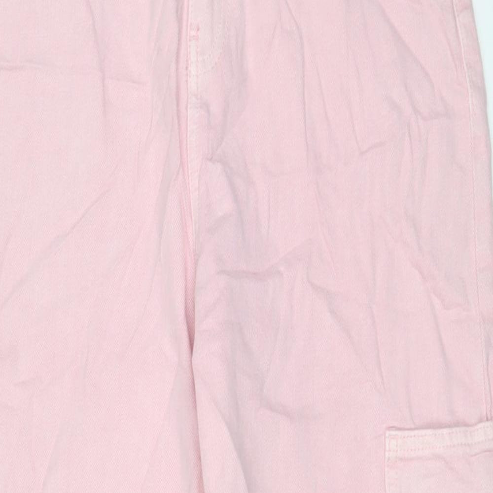 Marks and Spencer Girls Pink Cotton Wide-Leg Jeans Size 15-16 Years L27 in Regular Zip