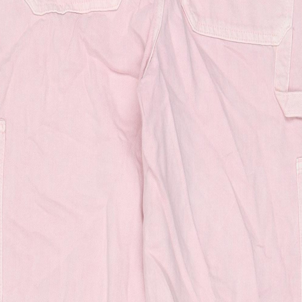 Marks and Spencer Girls Pink Cotton Wide-Leg Jeans Size 15-16 Years L27 in Regular Zip