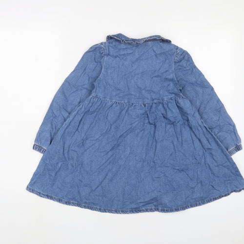 Marks and Spencer Girls Blue Cotton A-Line Size 5-6 Years Collared Button