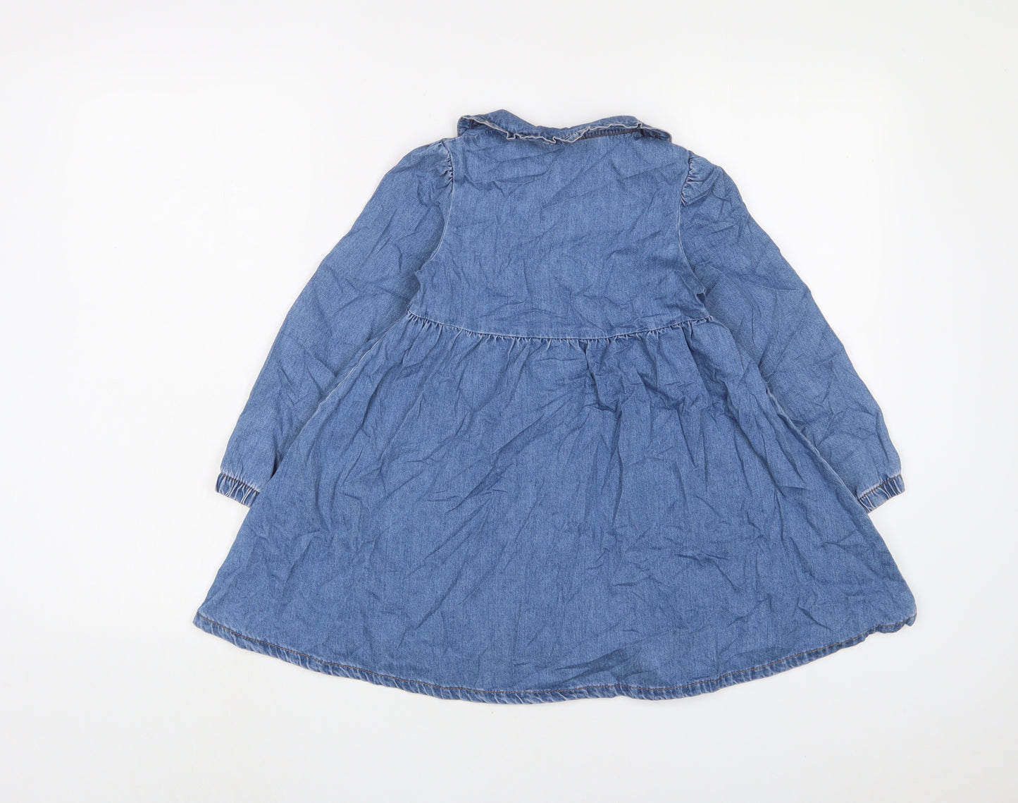 Marks and Spencer Girls Blue Cotton A-Line Size 5-6 Years Collared Button