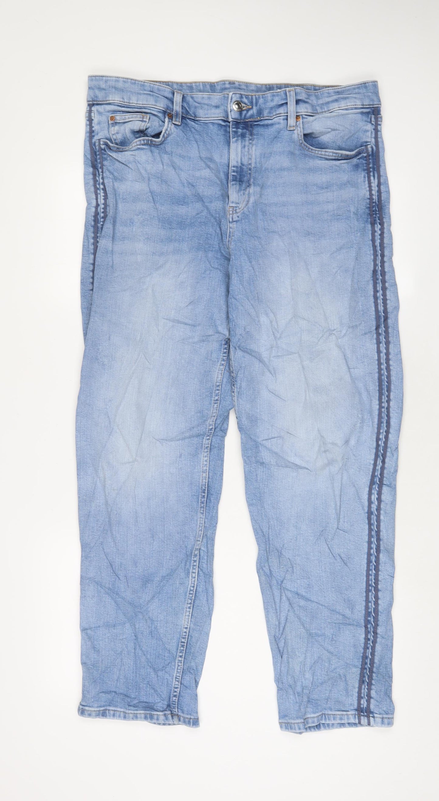 Marks and Spencer Womens Blue Cotton Straight Jeans Size 16 L30 in Regular Zip