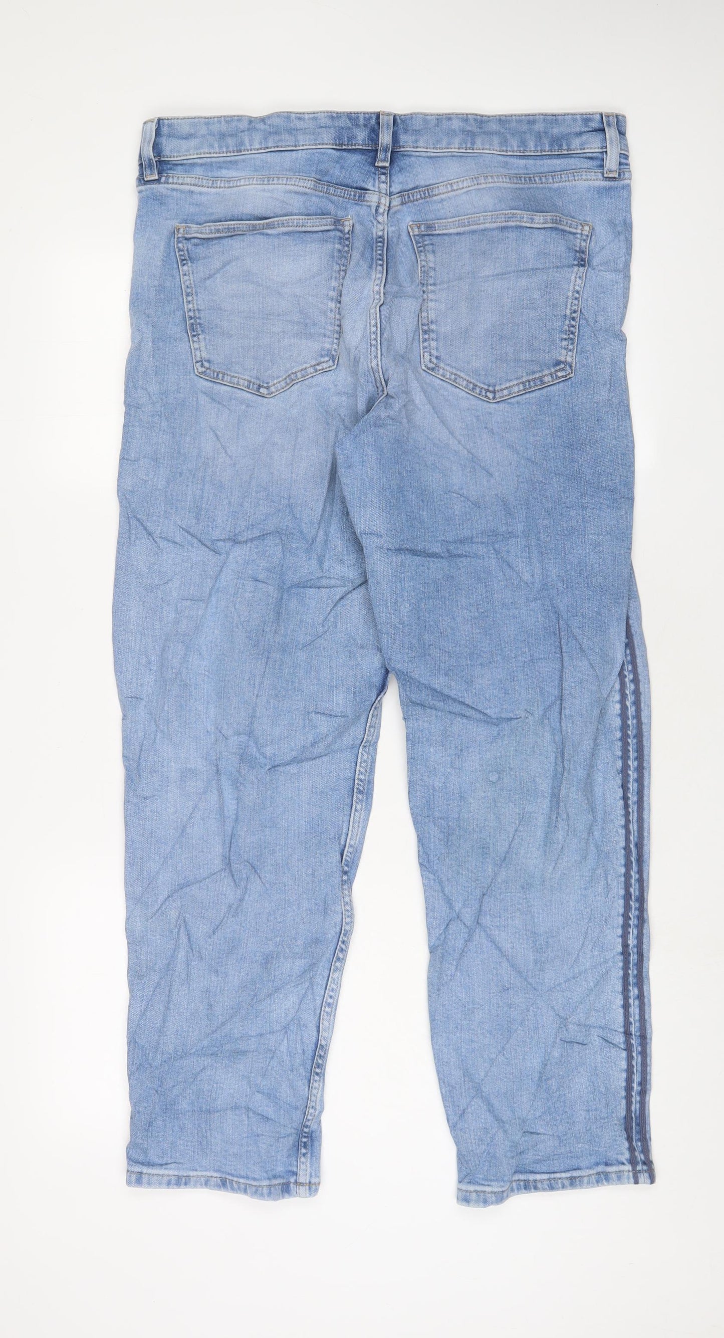 Marks and Spencer Womens Blue Cotton Straight Jeans Size 16 L30 in Regular Zip