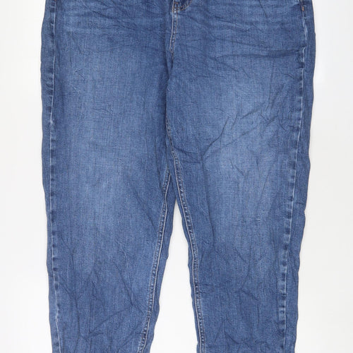 Marks and Spencer Womens Blue Cotton Mom Jeans Size 16 L30 in Regular Zip