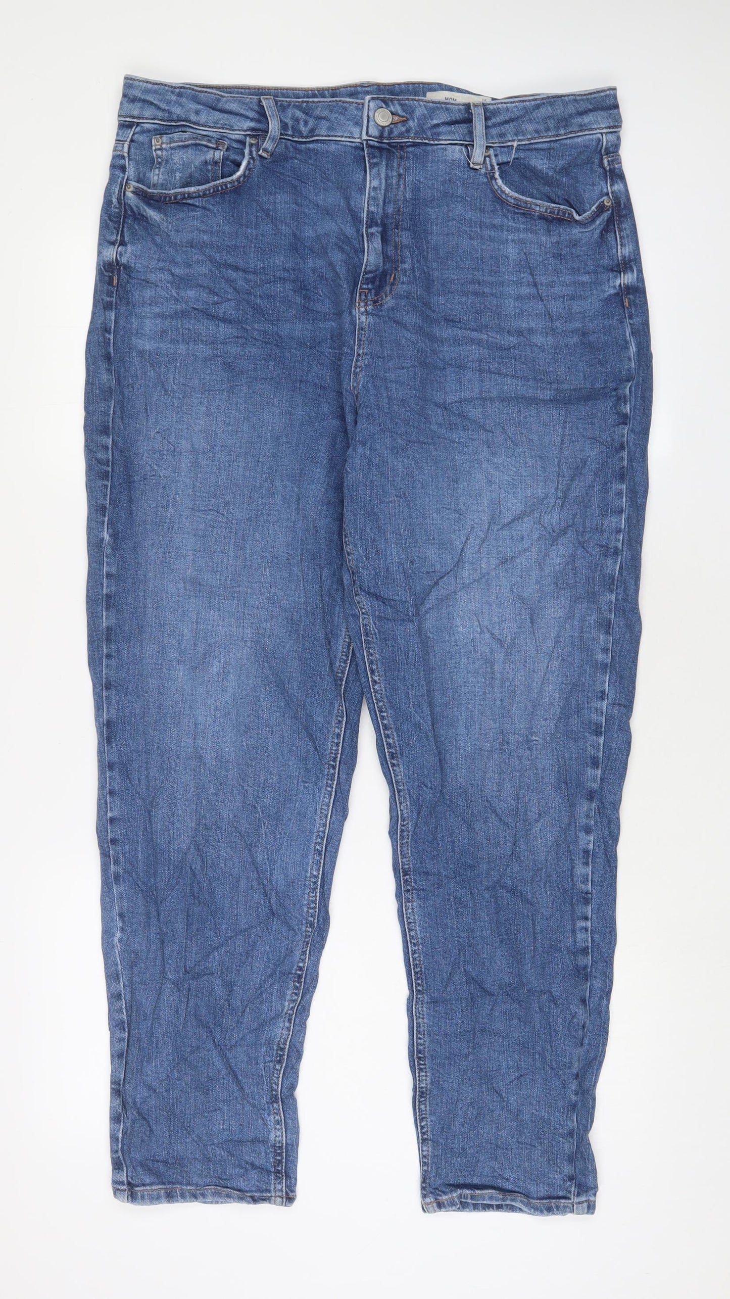 Marks and Spencer Womens Blue Cotton Mom Jeans Size 16 L30 in Regular Zip