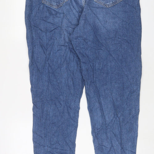 Marks and Spencer Womens Blue Cotton Mom Jeans Size 16 L30 in Regular Zip