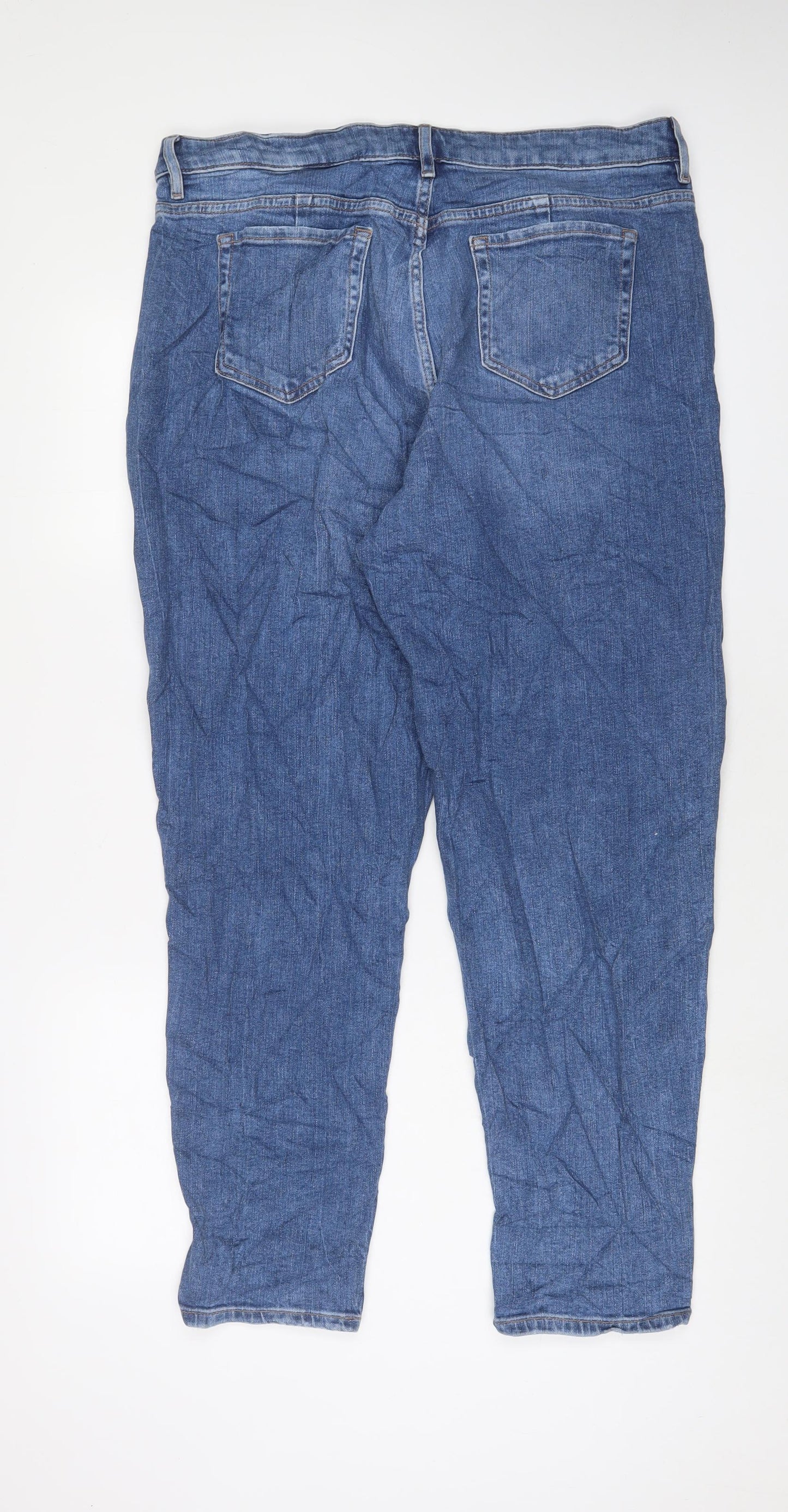 Marks and Spencer Womens Blue Cotton Mom Jeans Size 16 L30 in Regular Zip