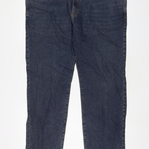 Marks and Spencer Mens Blue Cotton Straight Jeans Size 42 in L31 in Regular Zip