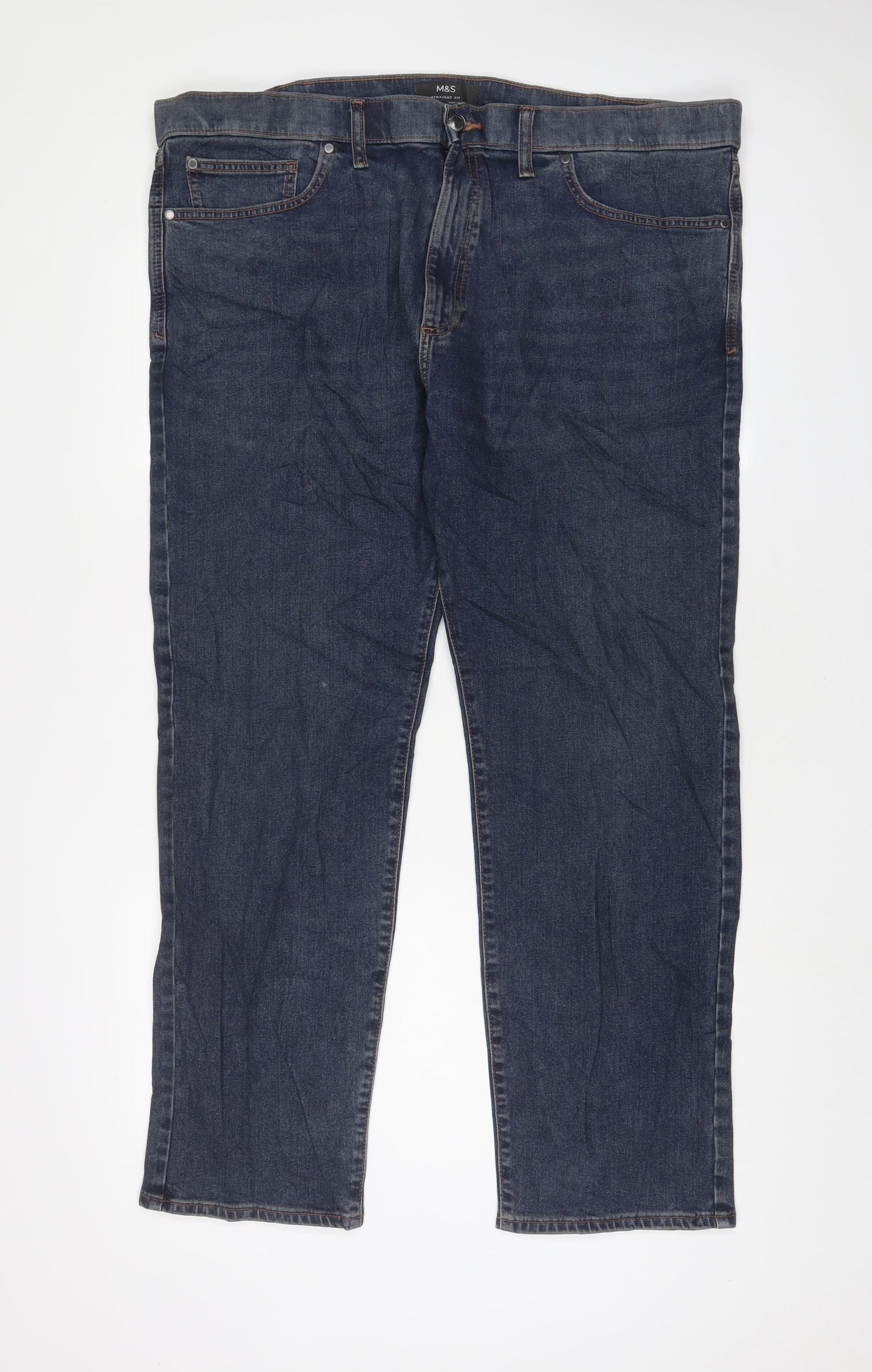 Marks and Spencer Mens Blue Cotton Straight Jeans Size 42 in L31 in Regular Zip