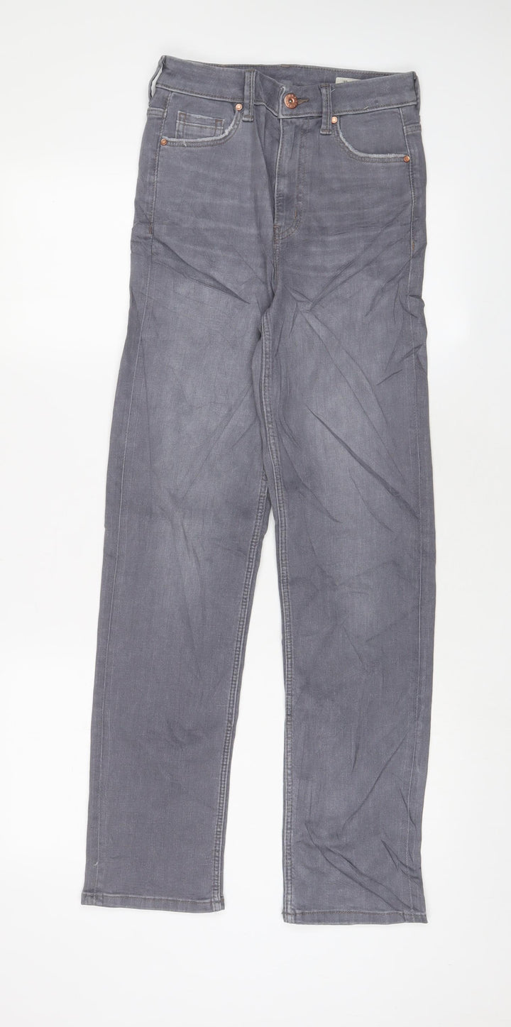 Marks and Spencer Womens Grey Cotton Straight Jeans Size 6 L29 in Regular Zip