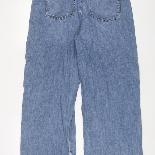 Per Una Womens Blue Cotton Wide-Leg Jeans Size 16 L30 in Regular Zip