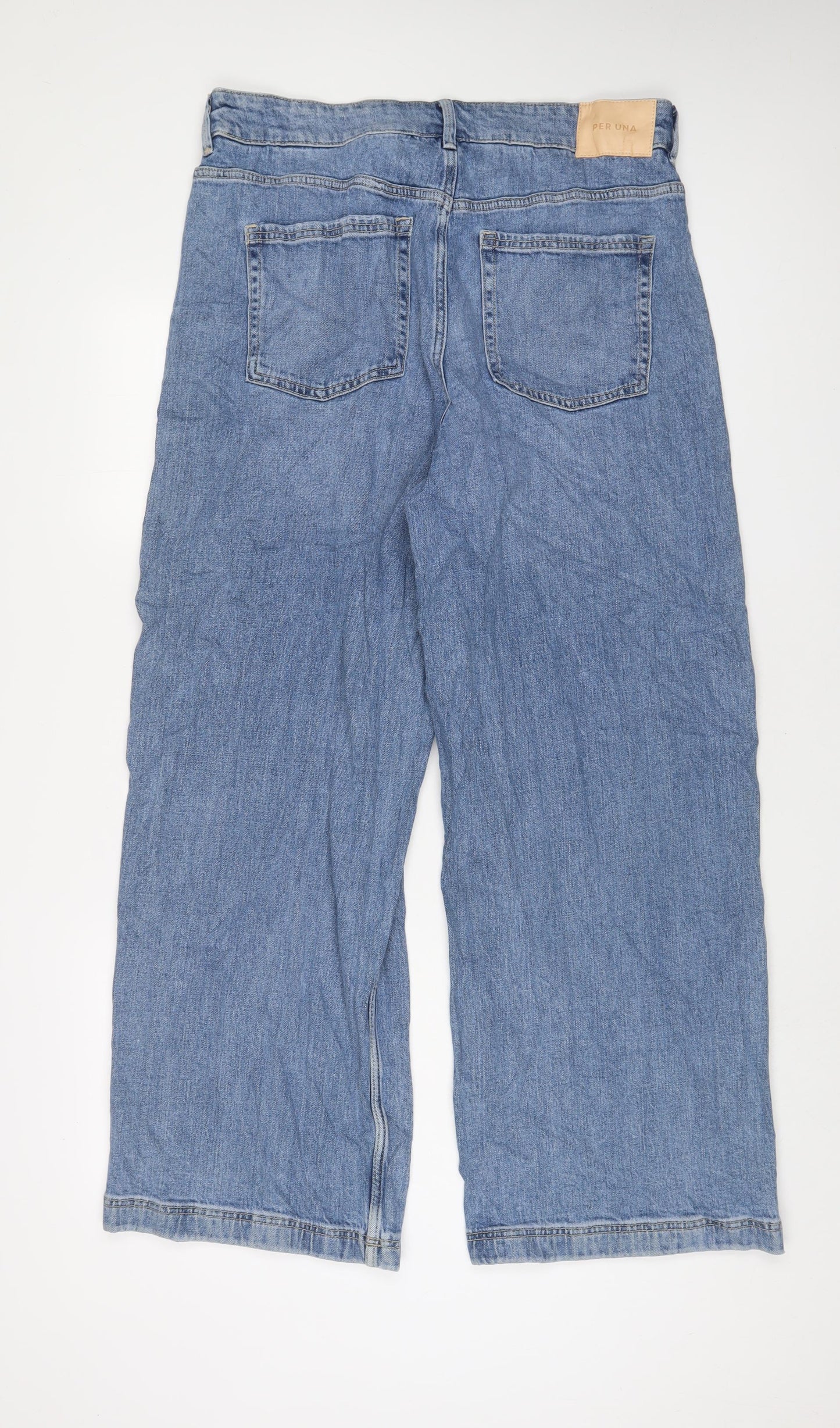 Per Una Womens Blue Cotton Wide-Leg Jeans Size 16 L30 in Regular Zip