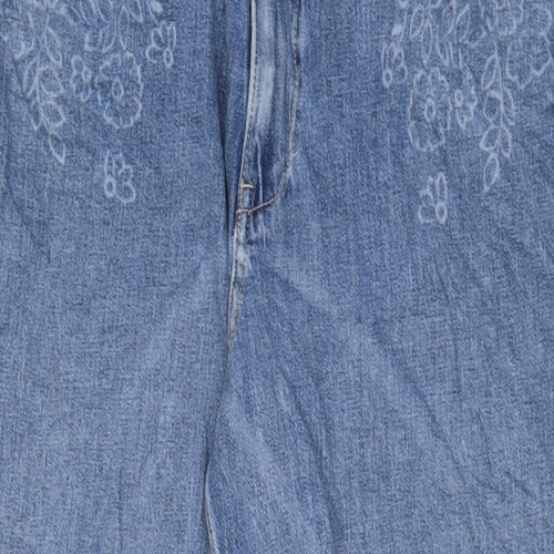 Per Una Womens Blue Cotton Wide-Leg Jeans Size 16 L30 in Regular Zip