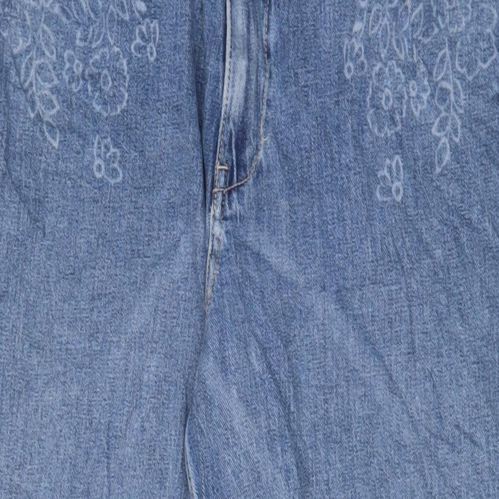 Per Una Womens Blue Cotton Wide-Leg Jeans Size 16 L30 in Regular Zip