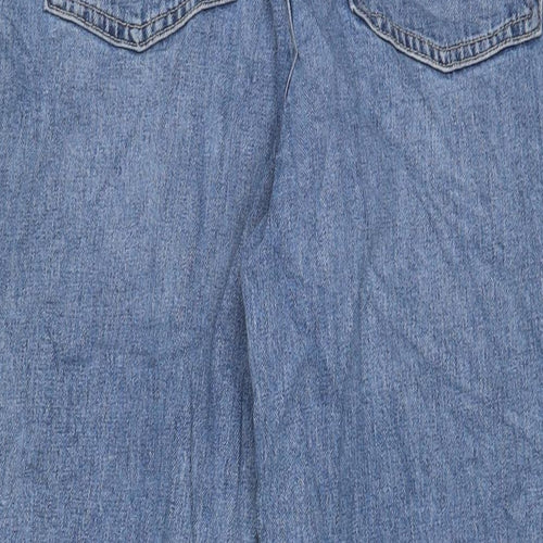 Per Una Womens Blue Cotton Wide-Leg Jeans Size 16 L30 in Regular Zip