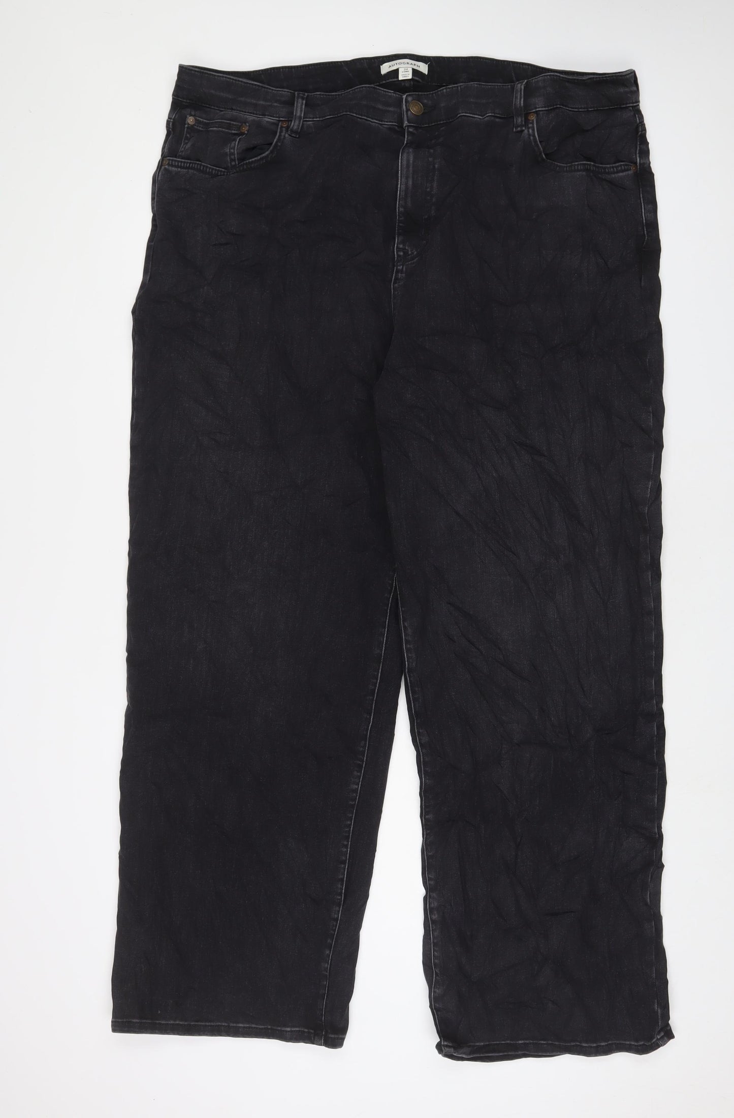 Autograph Womens Black Cotton Wide-Leg Jeans Size 24 L33 in Regular Zip