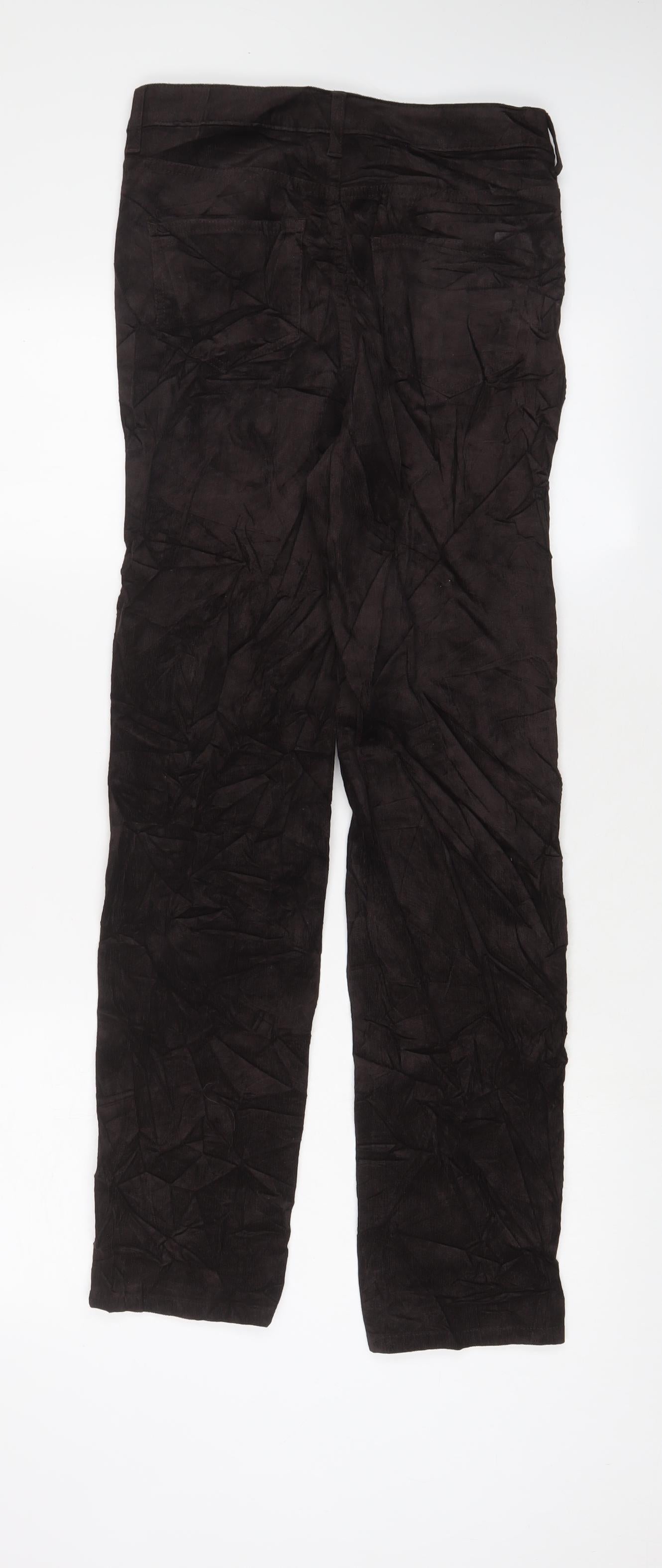 Marks and Spencer Womens Brown Cotton Trousers Size 8 L30 in Extra-Slim Zip