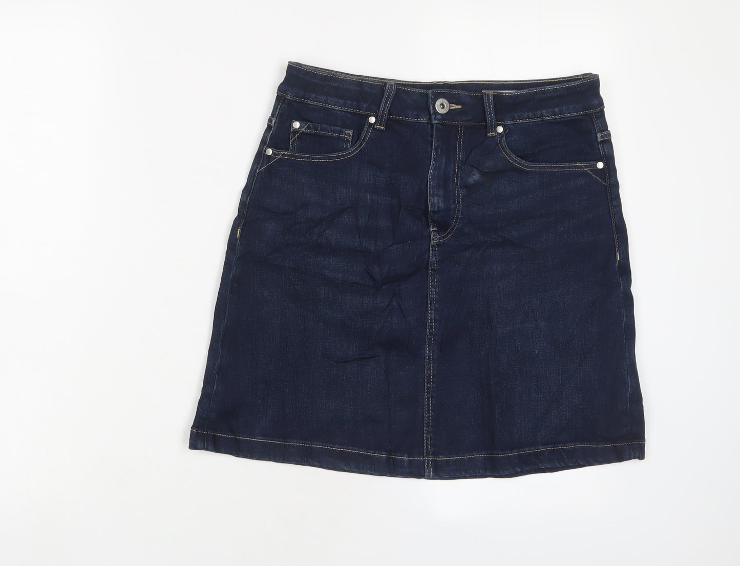 Marks and Spencer Womens Blue Cotton Mini Skirt Size 10 Zip