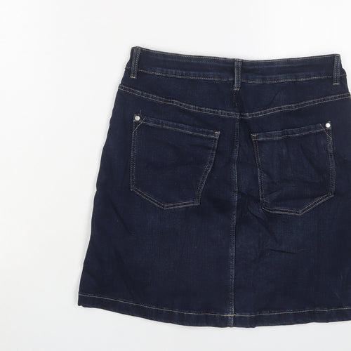Marks and Spencer Womens Blue Cotton Mini Skirt Size 10 Zip