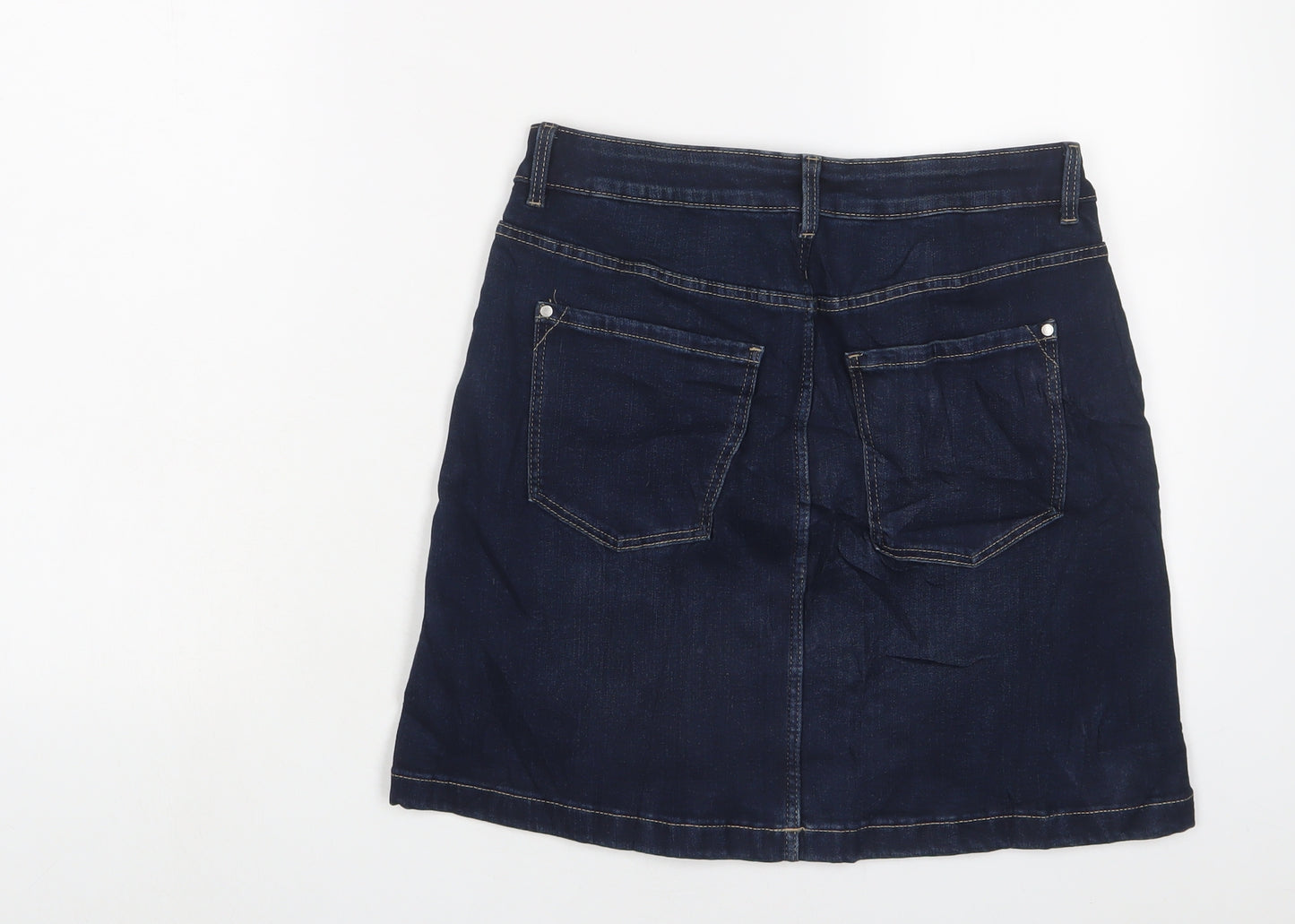 Marks and Spencer Womens Blue Cotton Mini Skirt Size 10 Zip