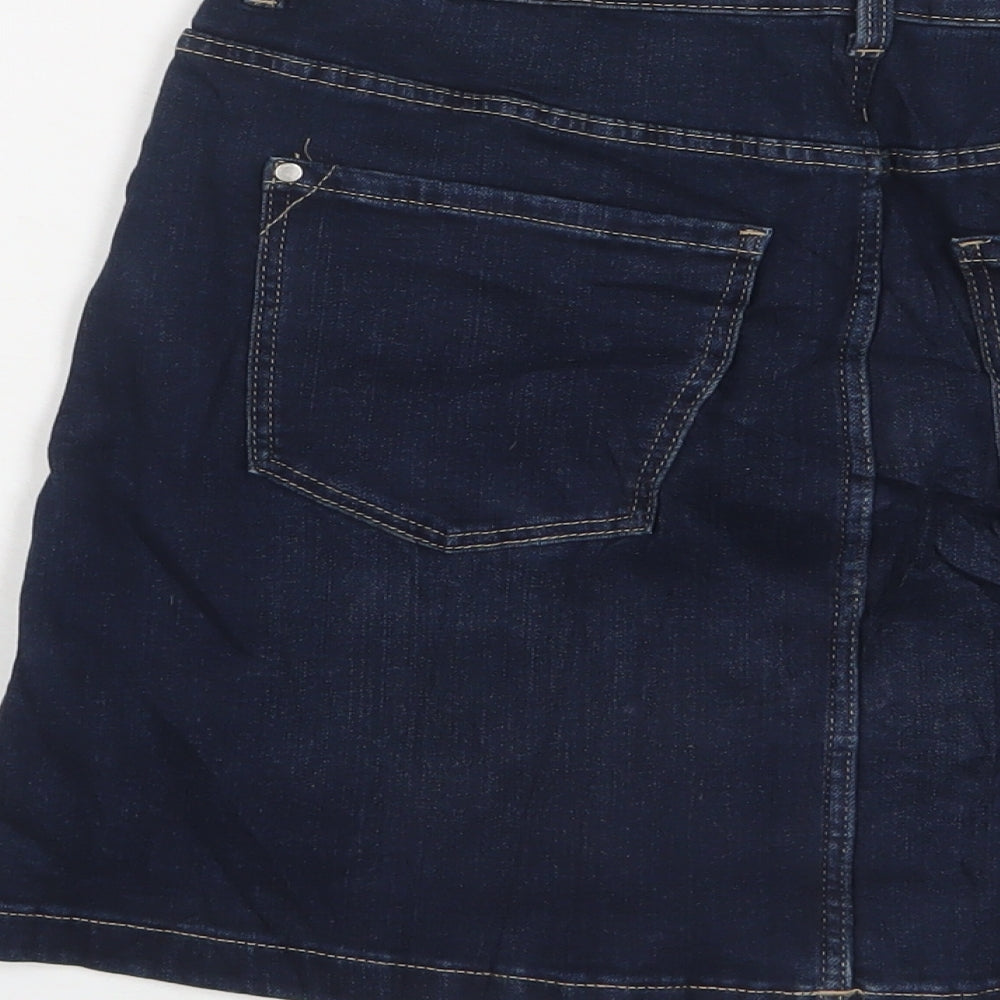 Marks and Spencer Womens Blue Cotton Mini Skirt Size 10 Zip
