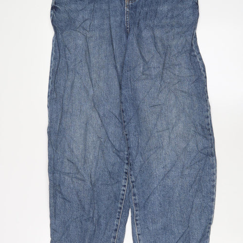 Marks and Spencer Womens Blue Cotton Mom Jeans Size 8 L29 in Slim Zip