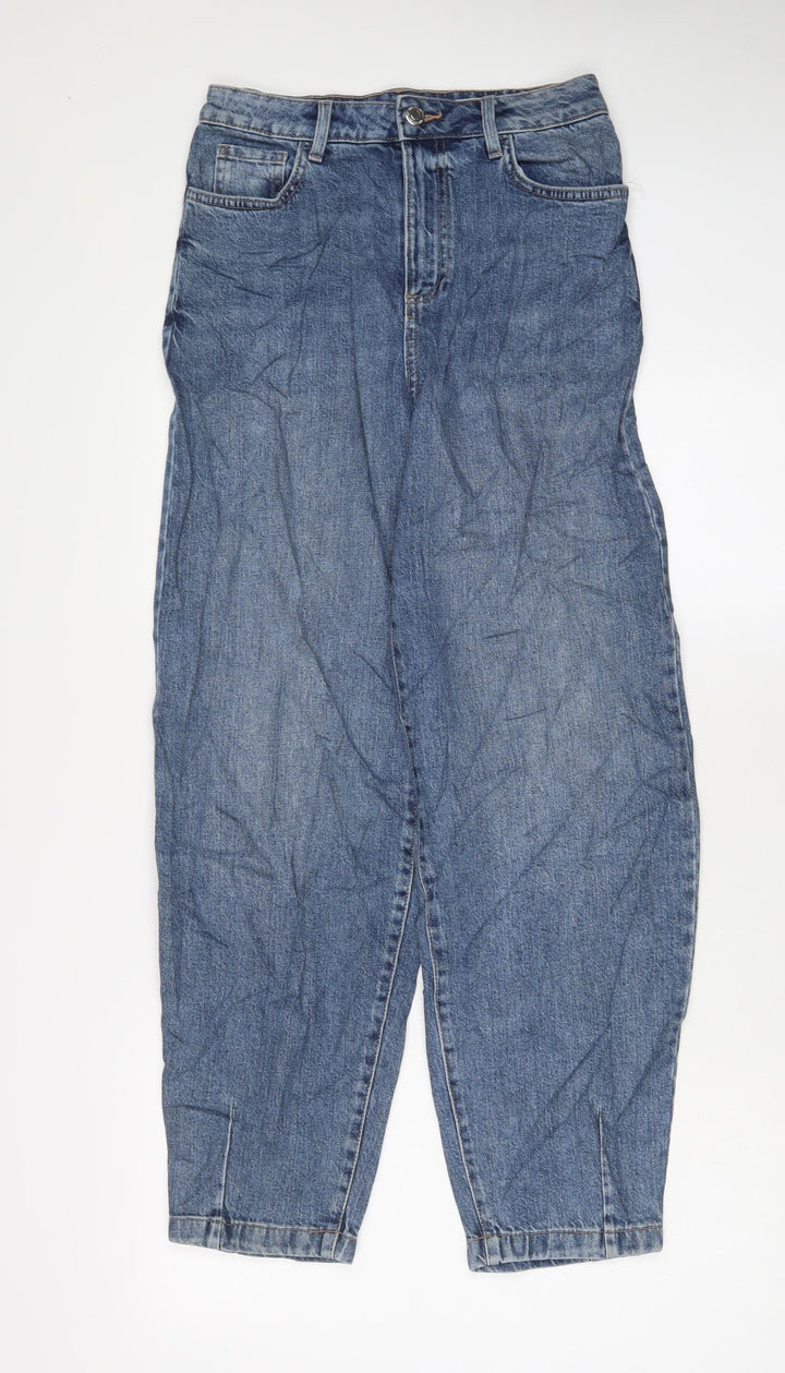 Marks and Spencer Womens Blue Cotton Mom Jeans Size 8 L29 in Slim Zip